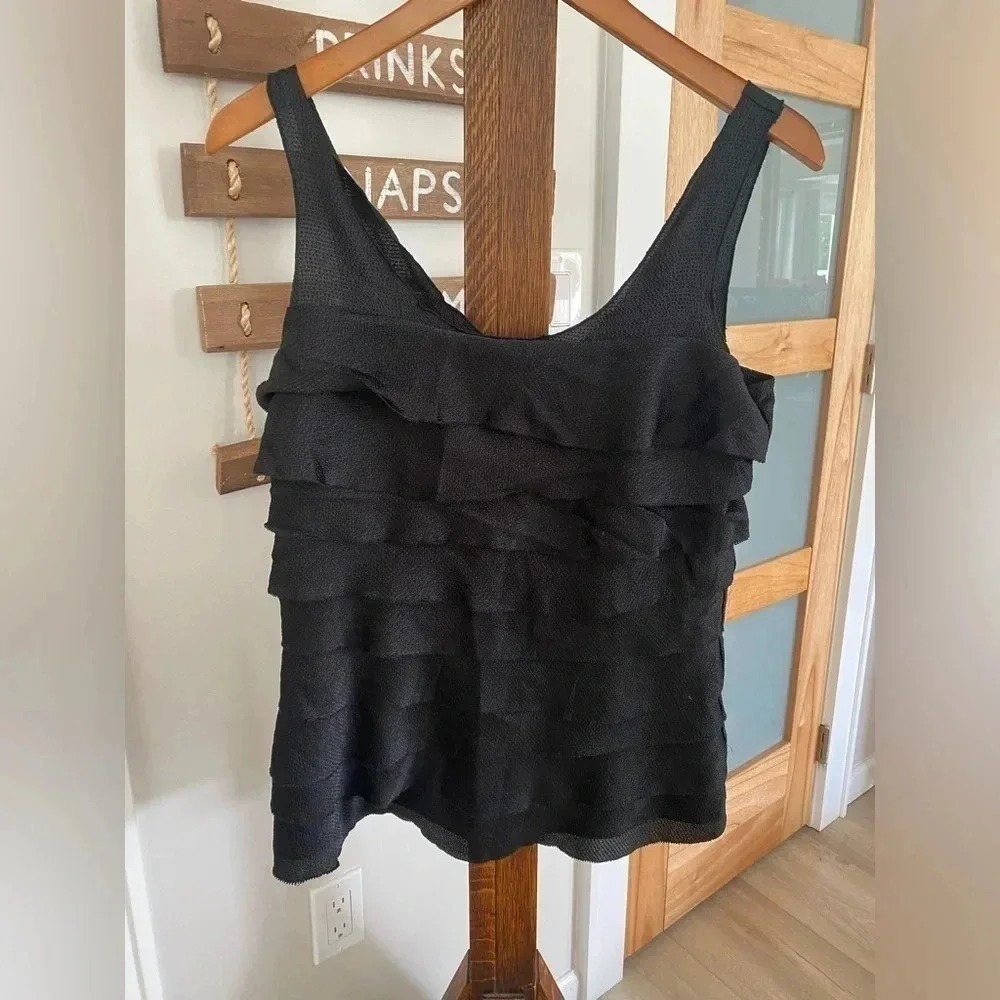 Y2K White House Black Market Women's Layered Textured Blouse Black Small EUC